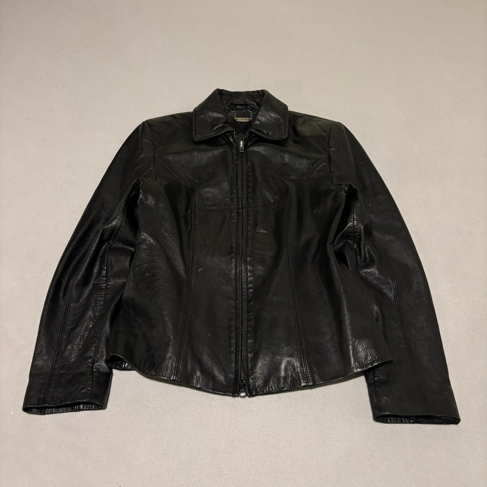 Danier Canada Womens Black Genuine Leather Zip Up Jacket Size 6-8 Streetwear